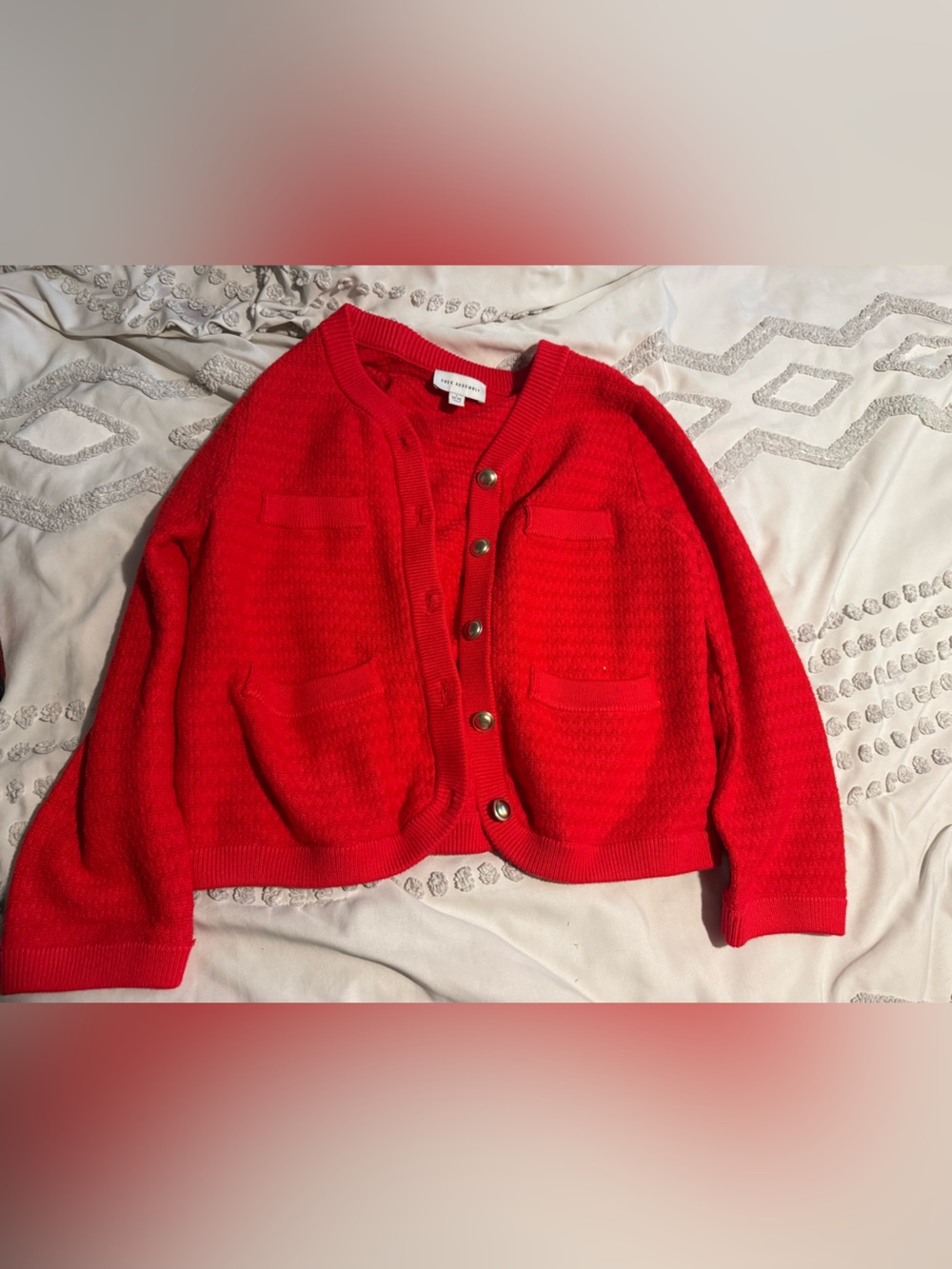 Red Women's Button-Front Knit Cardigan Sweater
